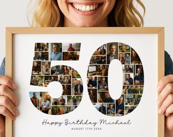 50th Birthday Photo Collage Gift for Him, Dad (Canva Template)