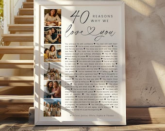Collage de fotos "40 razones por las que te queremos", regalo de cumpleaños o aniversario (imprimible)