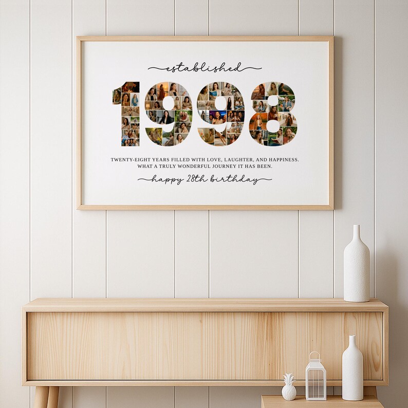Editable 1998 Photo Collage Template, 28th Birthday Number Collage ...