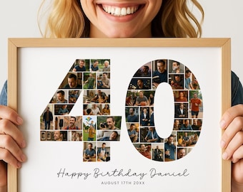 Plantilla de collage de fotos para el 40 cumpleaños, regalo personalizado (descarga digital)