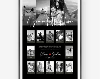 Personalized Anniversary Photo Collage Template Printable Anniversary Gift for Boyfriend Custom Polaroid Photo Frame, 1st Anniversary Gift,
