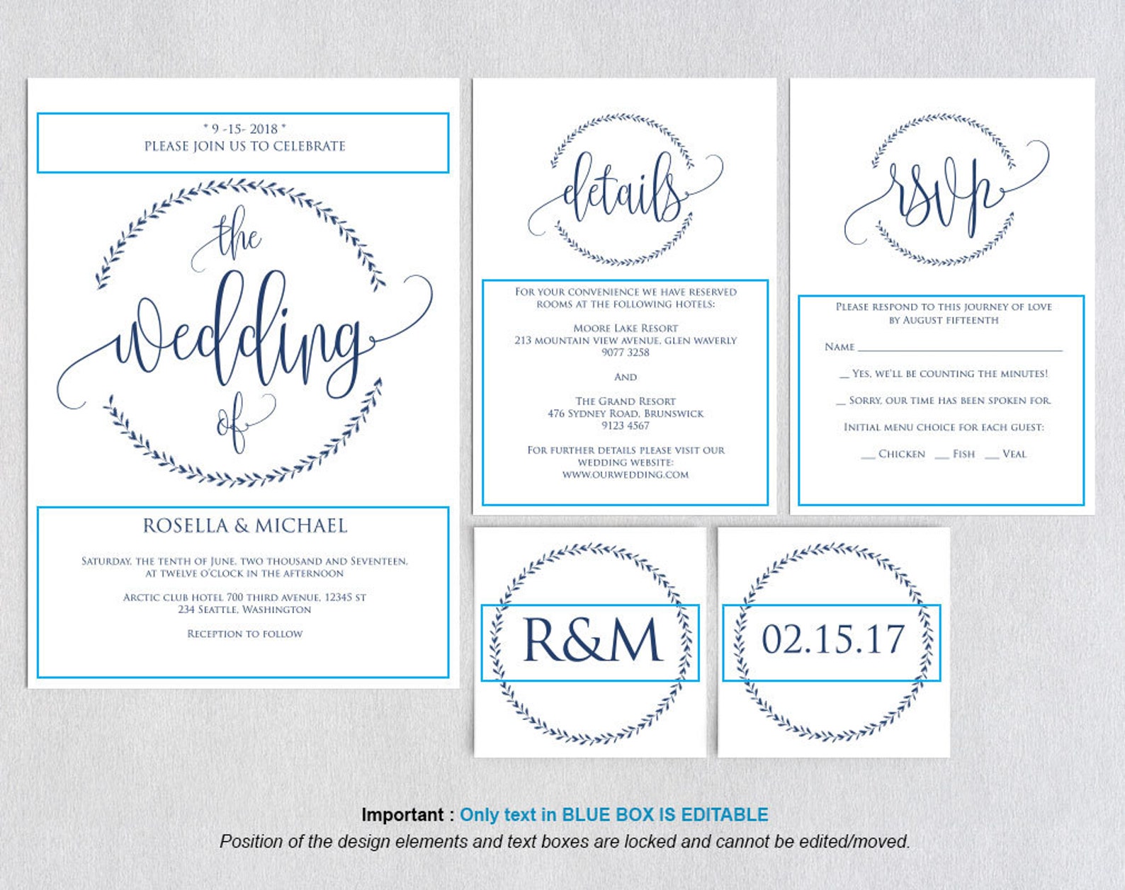 Navy Blue Wedding Invitation Template Wedding Invitation | Etsy