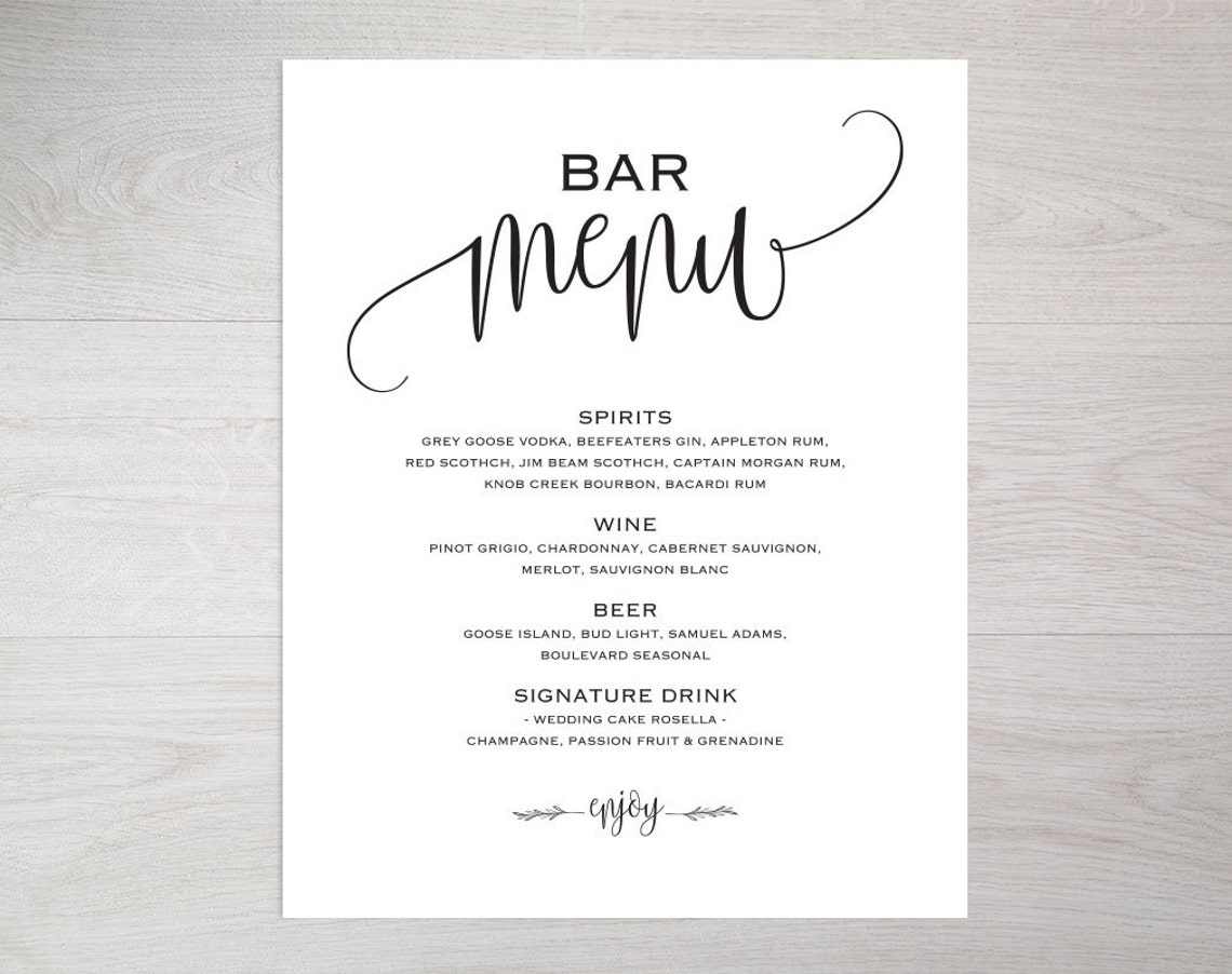 Bar Menu Template Bar Menu Bar Menu Printable Bar Menu Etsy