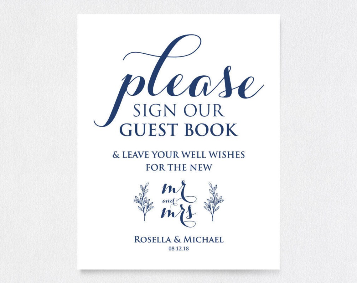 Navy Blue Guest Book Sign Guest Book Printable Please Sign | Etsy