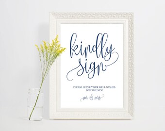 Navy Blue Guest Book Printable, Guest Book Alternative Sign, Kindly Sign, Wedding Printable Sign, Please sign our Guestbook, WPC_313