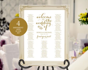 Gold Wedding Sitzplan, druckbarer Sitzplan, Sitzplan Vorlage, Verlobungsplan, Find your Seat Zeichen, WPC_499