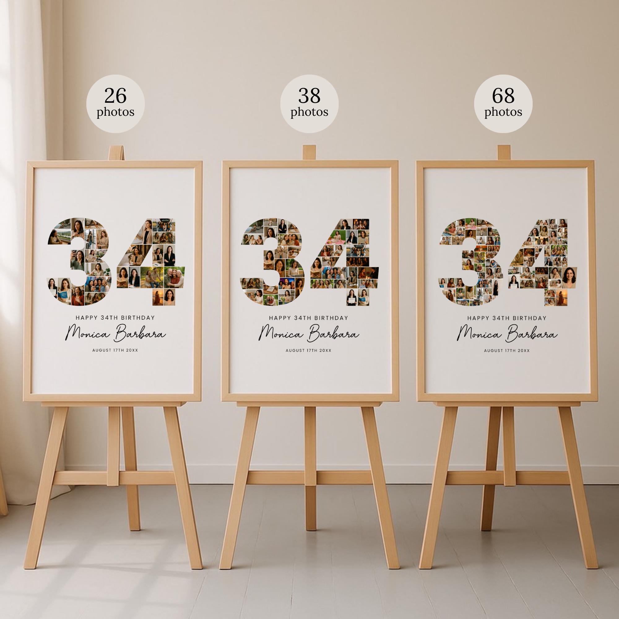 34th Birthday Photo Collage Template, Personalized 34th Birthday Gift ...