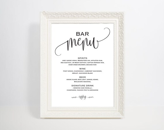 bar menu template bar menu bar menu printable bar menu etsy drink menu template