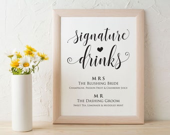 Signature Drink Sign, Signature Drinks Printable, Wedding Bar Sign, Wedding Reception Sign, Signature Cocktails, PDF Download, WPC_764