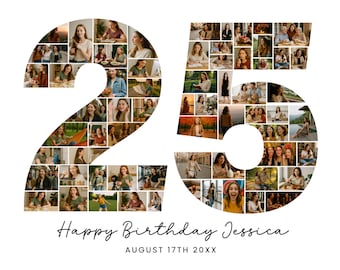 Collage de fotos para regalo de 25 cumpleaños, plantilla editable (descarga digital)