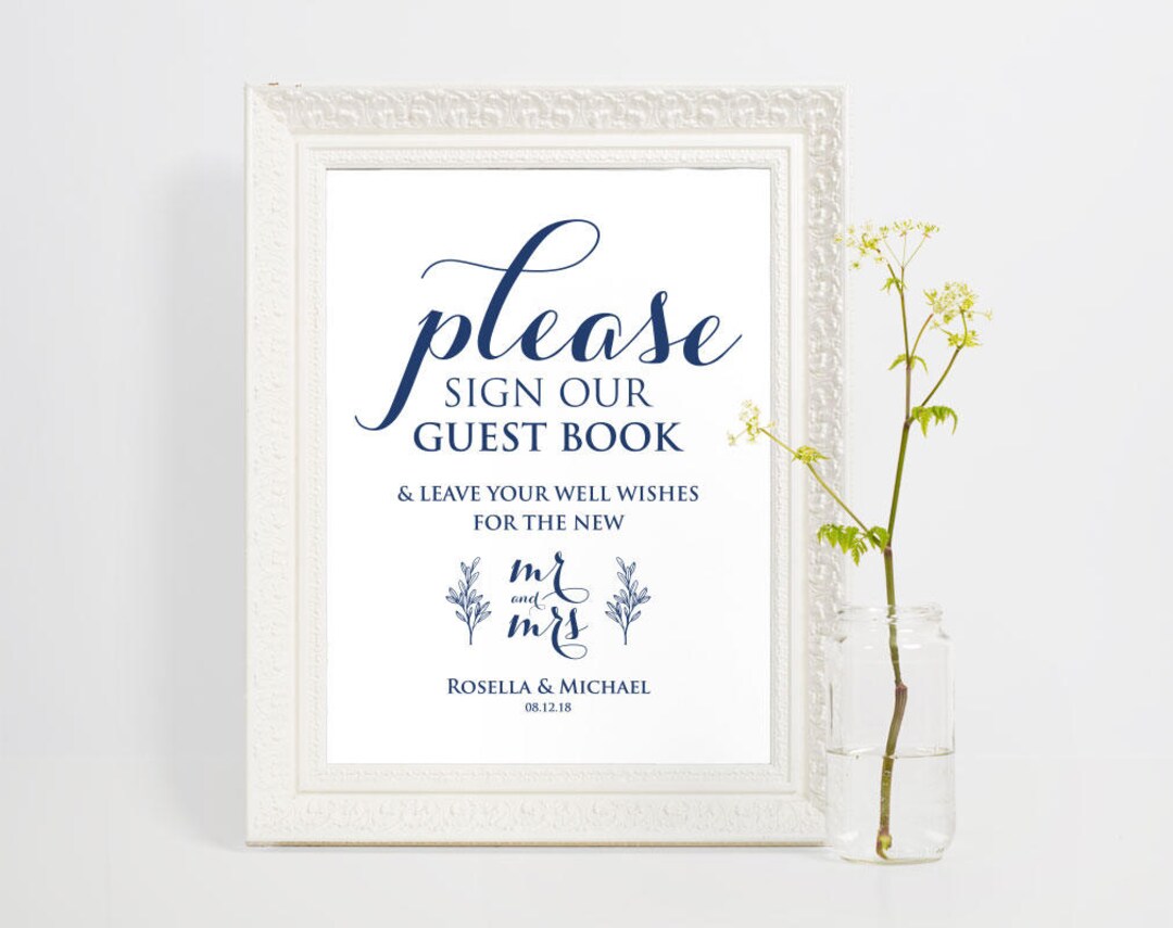 Navy Blue Guest Book Sign, Guest Book Printable, Please Sign Our Guest Book, Wedding Sign,kindly ...