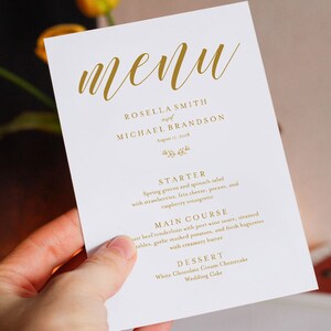 Gold Wedding Menu Template, Wedding Dinner Menu, Wedding Menu, Menu Cards, Menu Printable, Wedding, PDF Instant Download, WPC_370 image 1