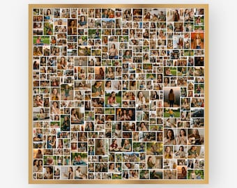 Plantilla de collage de 350 fotos, arte mural de recuerdos familiares (24 x 24), póster imprimible con cuadrícula de fotos personalizada, póster editable de Canva para regalo.