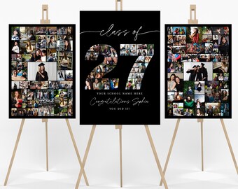 Afstuderen fotocollage klasse van 2027 SJABLOON set, gepersonaliseerd cadeau voor afgestudeerde, afstudeerfeest posterweergave, foto geheugen aandenken