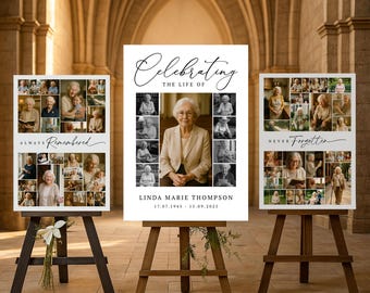 Funeral Photo Collage Sign, Celebration of Life Memorial, In Loving Memory Welcome Poster, Memorial Poster program, Welcome Sign Template