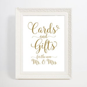 Gold Printable Cards and Gifts Sign Digital, Elegant Wedding Signs ...
