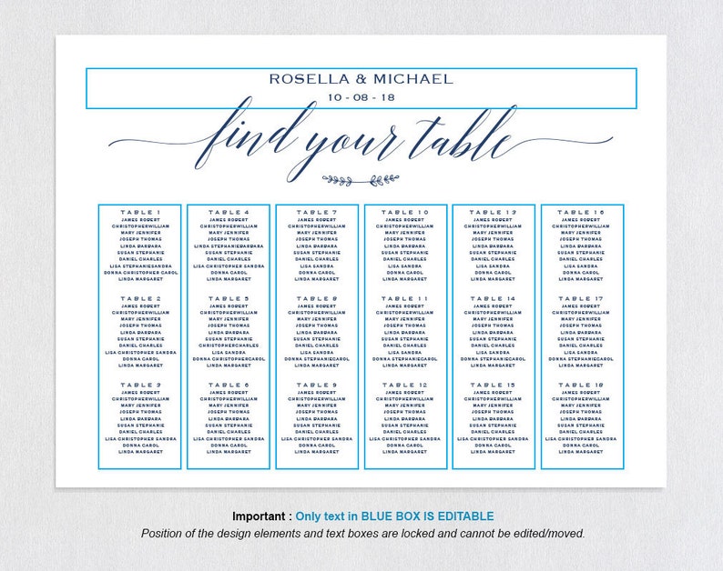 engagement seating chart printable seating chart WPC/_115SD1B Navy Blue Wedding seating chart Find your seat sign Seating Chart Template