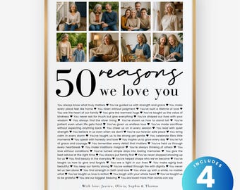 50 Reasons We Love You Collage, Custom Photo Gift, Editable Canva Template, Printable Birthday Poster for Mom Dad Friend or Partner