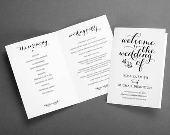 Folded Wedding Program Printable, Minimals, Wedding Program Template, Print, Ceremony Program Printable, WPC_1096