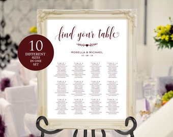 Cranberry Wedding seating chart, printable seating chart, Seating Chart Template, engagement seating chart, Find your seat sign, WPC_390