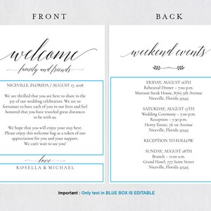 Printable Wedding itinerary template, Wedding Itinerary, Wedding Welcome Letter, Wedding Itinerary, Print 2 sides, MSW109 image 4