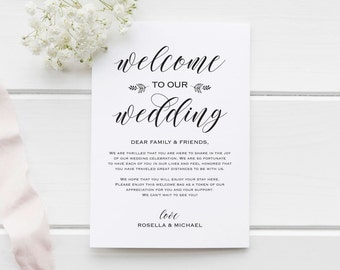 Wedding Welcome Bag Note, Welcome Bag Letter, Wedding Itinerary, Agenda, Printable Itinerary, Welcome Letter, welcome note, WPC_196SD3A