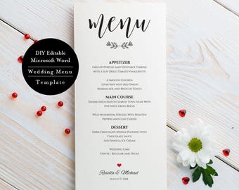 printable menu, Menu template, Rustic wedding menu template, Printable wedding menu printable, Wedding menu, Instant Download, MSW127