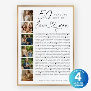 50 Reasons We Love You Poster Template, Birthday Photo Collage Gift for Dad, Printable 50th Gift for Mom, Editable in Canva