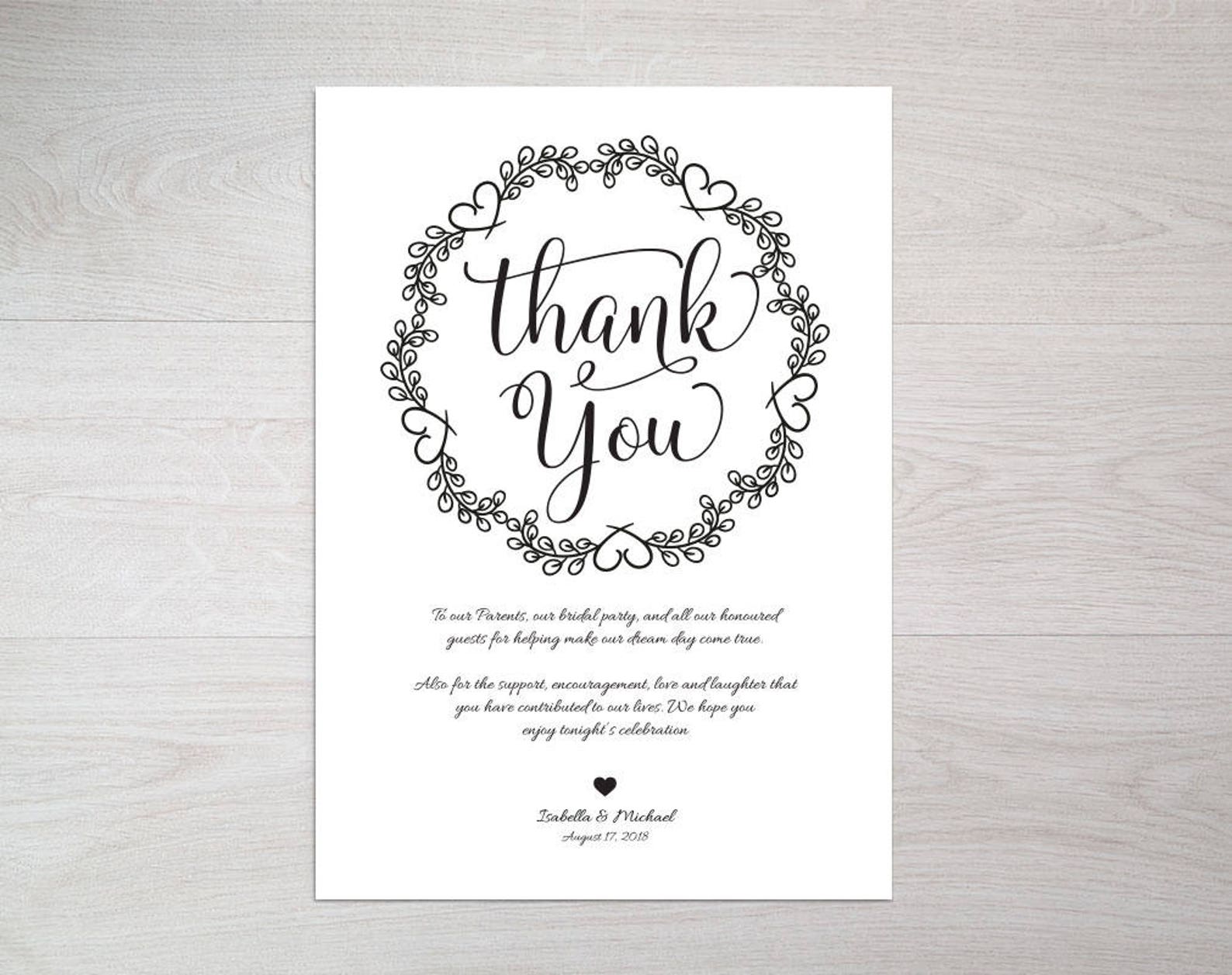 Wedding Thank You Card Template Printable Wedding Thank You - Etsy