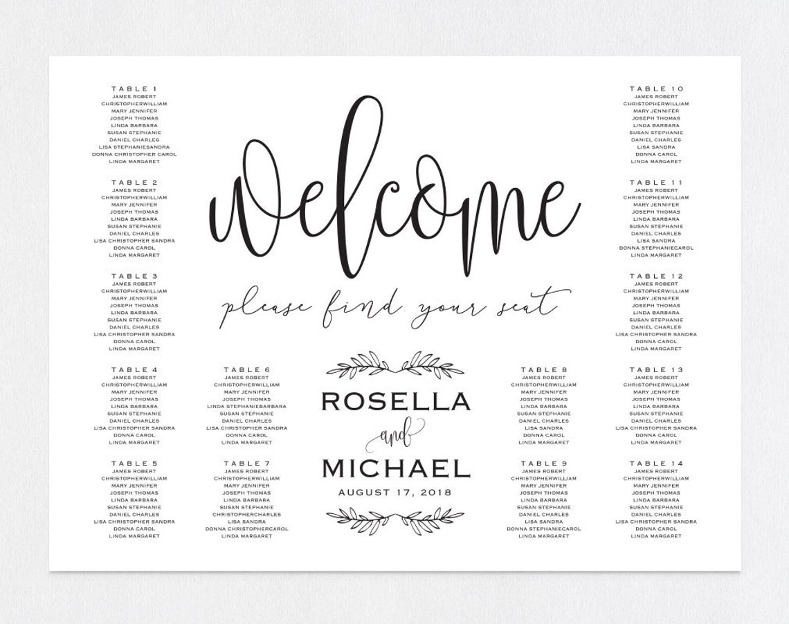 Wedding Seating Chart Printable Seating Chart Seating Chart Etsy