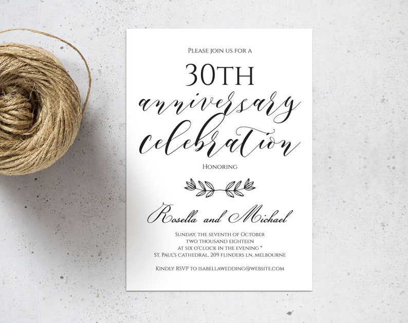 MSW407 Editable Word Anniversary Party Invitation DIY Instant Download 30th Anniversary invitation Editable Anniversary Invitation