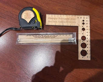 Personalised right angle wooden ruler wooden worker tech drawing handy person fathers day