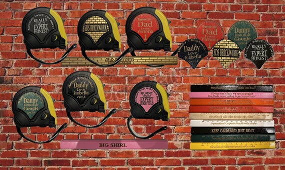 Personalised Tape measure with  carpenter builder woodwork pencils