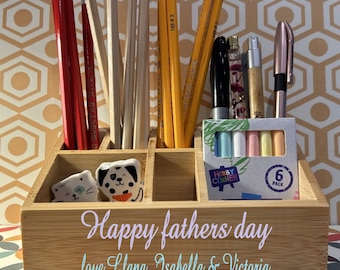 Our Beautifully personalised bamboo makeup desk tidy  Makeup or pens and pencils tools for holding just about anything