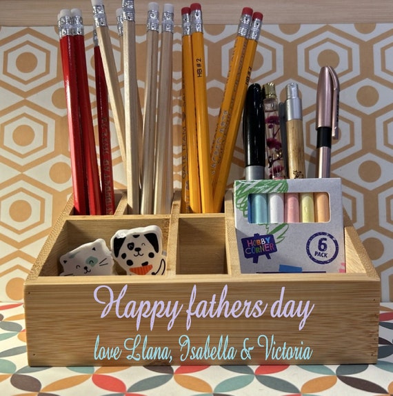 Our Beautifully personalised bamboo makeup desk tidy  Makeup or pens and pencils tools for holding just about anything