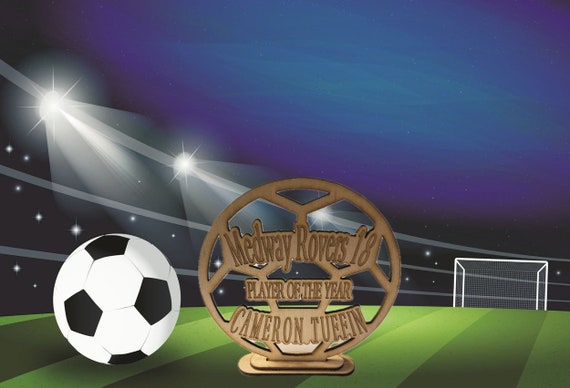 Stunning wooden football trophy completely personalised for your needs (engraved)