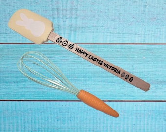 Easter styled Personalized Wooden & Silicone Spatula Free Whisk