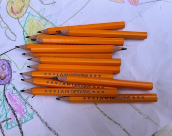 Small half size yellow HB pencils packs of 12, 25 or 50. kids writing for little hands and party bags