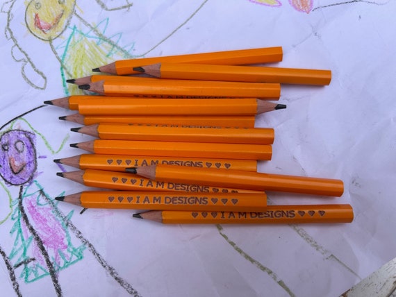 Small half size yellow HB pencils packs of 12, 25 or 50. kids writing for little hands and party bags