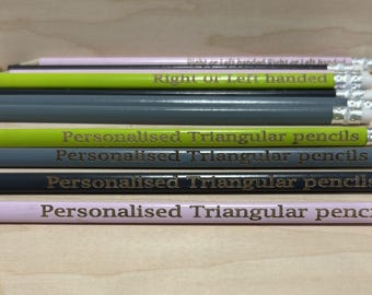 Personalised  HB pencils   Packs from 2 to 204 left or right handed Triangular