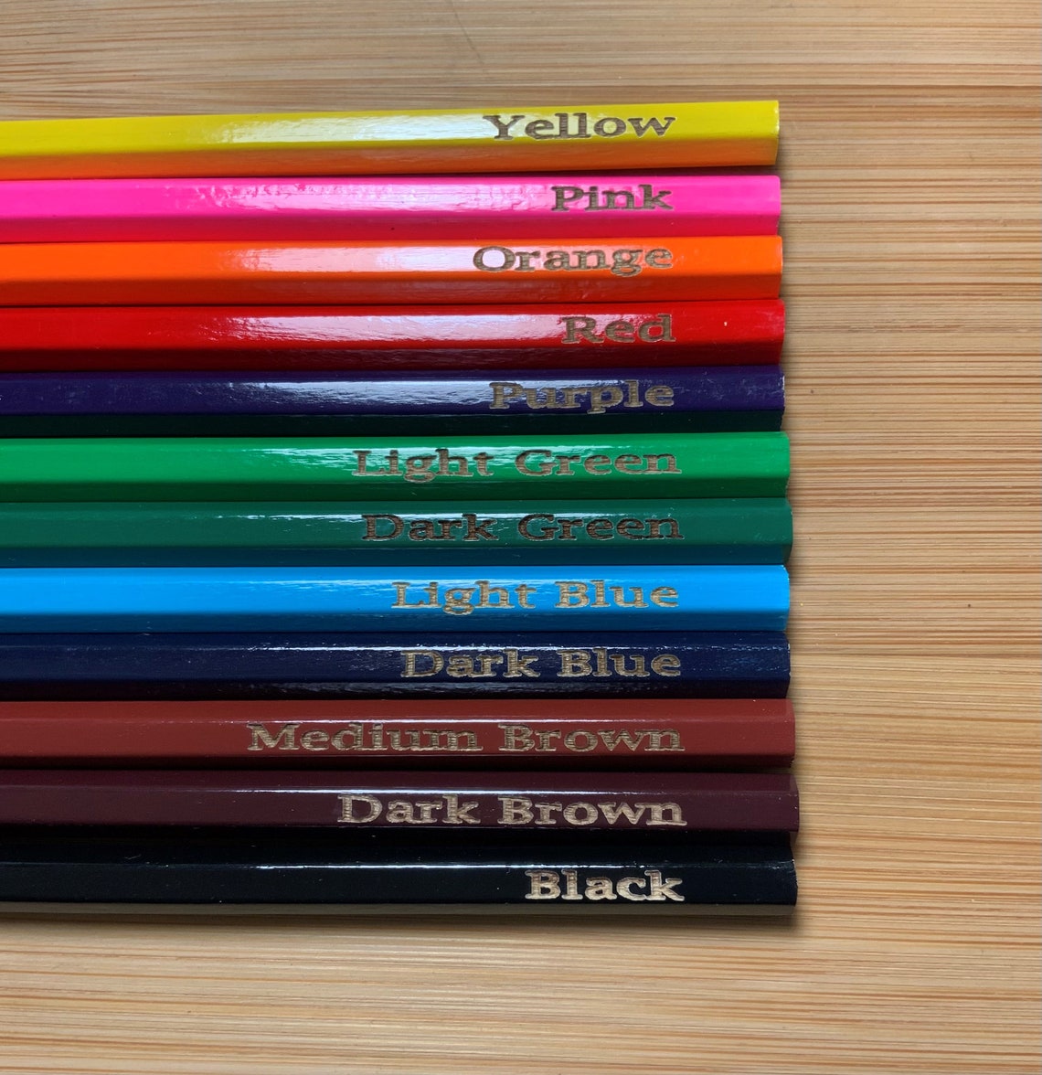 Colour Blind. 12 Wooden Colouring Pencils Engraved for Colour Blind