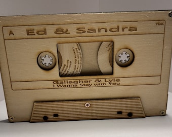 Retro Personalised wooden tape cassette, 70's & 80's Mixtape
