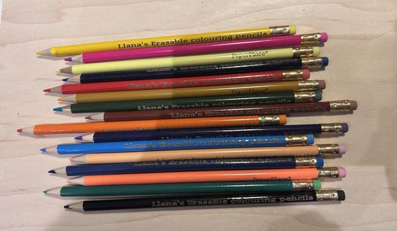 Personalised 16 erasable wooden Colouring Pencils with rubbers personalised with name, birthday, back to school