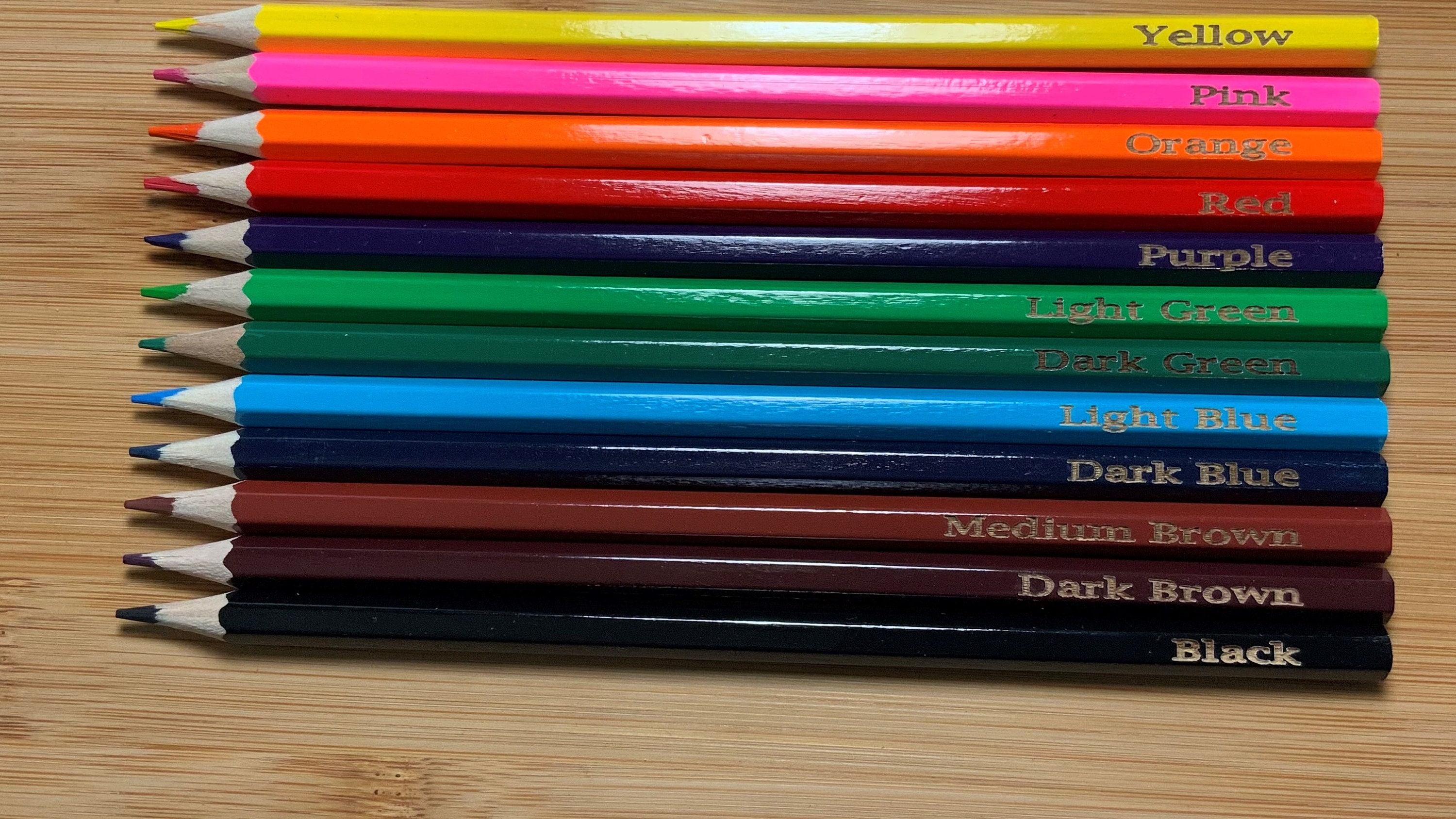 Colour Blind. 12 Wooden Colouring Pencils Engraved for Colour Blind