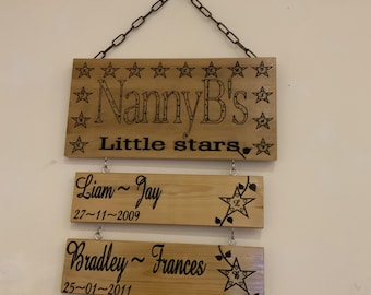 Personalised family tree hanging plaques handmade reclaimed timber upcycled