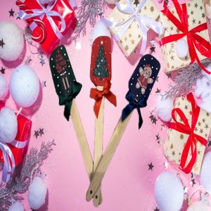 Christmas styled Personalized Wooden & Silicone Spatula choice of 3 colours