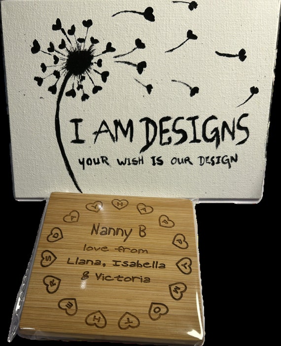 Personalised Mothers/fathers day coaster with a ring of hearts