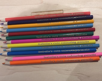 Personalised 12 cute Wooden Colouring Pencils Personalised with name, birthday, back to school