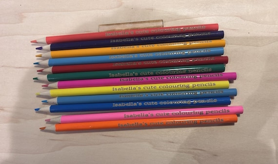 Personalised 12 cute Wooden Colouring Pencils Personalised with name, birthday, back to school