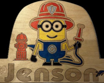 Personalised Wooden Name Minion Decoration Sign Wall Hanging Plaque Wood Logo